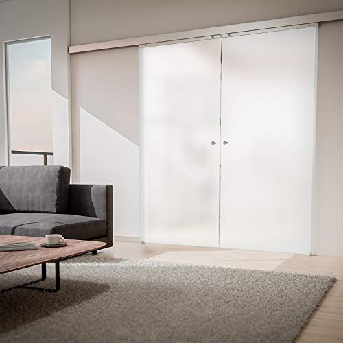 inova Doppeltür Glas-Schiebetür 2-Flügelig 1760 x 2035 mm satiniert Alu Komplettset mit Lauf-Schiene und Griffknopf