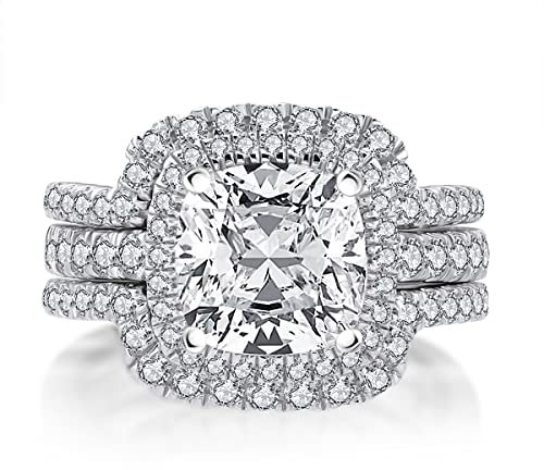 AINUOSHI 925 Sterling Silber Zirkon Verlobung Ehering Ring, 3 Karat Jubiläum Hochzeitsschmuck Geschenk