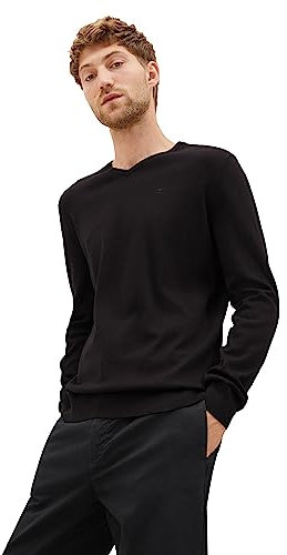 TOM TAILOR 202212 Strickpullover V-Ausschnitt Jersey básico para Hombre, Negro (29999 - Black), M
