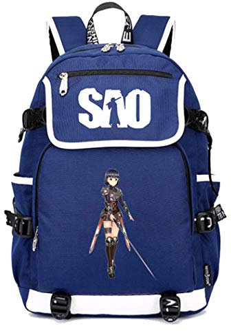 WANHONGYUE Sword Art Online SAO Anime Cosplay Schoolbag Rucksack 15.6 Laptop Backpack with USB Charging Port Blue / 4