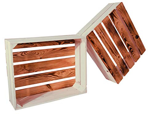 CHICCIE 2 Set Holzkiste Grete 50x40x15cm - Geflammt Weiß Dekokiste Weinkiste