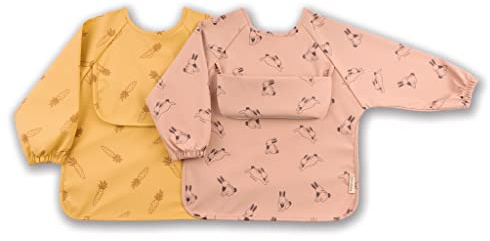 ÜneeQbaby Ökotex Wasserdichte Langärmelige Lätzchen für Babys und Kleinkinder, 2er-Pack