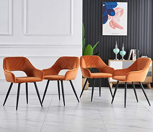 JYMTOM 4er-Set Samt-Esszimmerstuhl mit, gepolsterte Sitzfläche mit offener Rückenlehne, modernes Design, Esszimmersesel mit Metallbeinen, für Esszimmer, Wohnzimmer und Küche (4, orange)