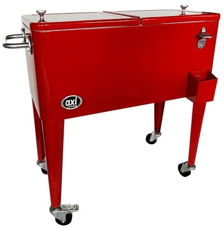 AXI Retro Enfriador de Bebidas Rojo| Carro Enfriador/Nevera con Ruedas - 76 litros | Nevera portatil para el Jardin/Exterior-