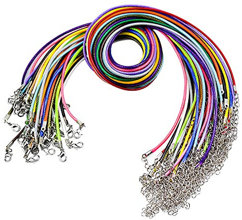 CAPRICIOUS 50Pcs Collier Corde de Cire 2MM Cordon Pendentif pour Collier avec Fermoir et Chaîne Cordon Collier de Cire de Coton pour Collier Bracelet Fabrication Bijoux Bricolage(5 Couleurs)