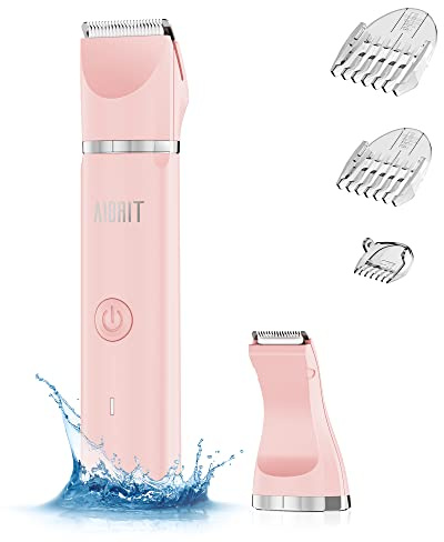 AIBRIT PRO Electric Bikini Trimmer for Women - 2 in 1 Electric Lady Pubic Hair Groomer Painless Hair Removal Razor Body Shaver, Portable Ladies Shaver with 2 Trimmer Heads, IPX7 Waterproof