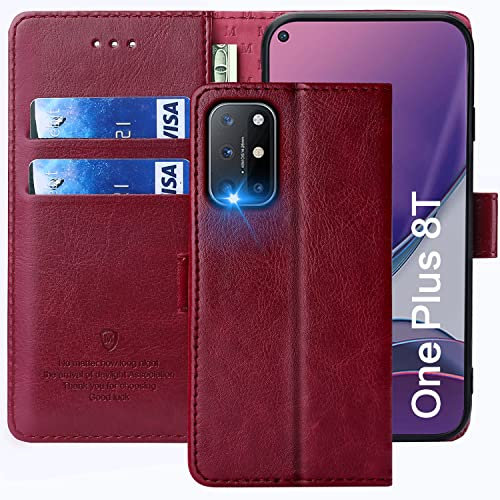 FMPCUON Hülle für OnePlus 8T Handyhülle [Standfunktion] [Kartenfach] [Magnetverschluss] Tasche Flip Case Schutzhülle lederhülle klapphülle für OnePlus 8T Rot