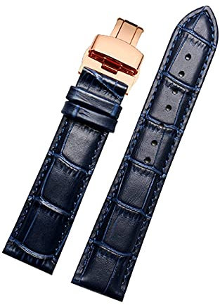 14-23mm Männer echtes Leder blaue Farbe Uhrenarmband Armband verschleißfestes wasserdichtes Armband mit Faltschließe, 20mm.