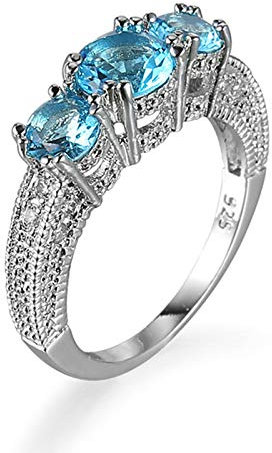 Musihy Silber Ringe Frauen Blauer Stein, Silber Vergoldet Ringe Kronen-Schneeflocke Zirkonia Hellblau Größe 62 (19.7)