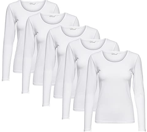 ONLY Longsleeve Damen-Shirt in Schwarz Oberteil aus 95% Baumwolle 5% Elasthan, atmungsaktives Basic Shirt zum Kombinieren