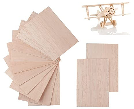 iUoczi 12 Pack Balsa Wood Sheets,1/12x4x6 Inch Natural Wood Color Unfinished Wood for Cricut Maker, Make Models of House Airplane Ship Boat DIY Wooden Plate Model (150x100x2mm)