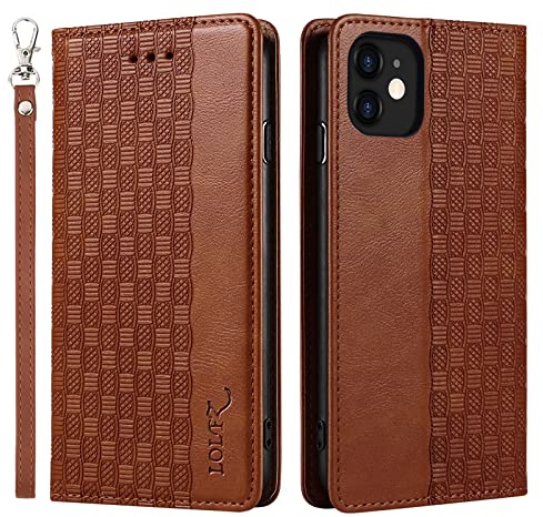 LOLFZ Case for iPhone 11, Leather Flip Wallet Case Card Slots Kickstand Wrist Strap Protective Magnetic Phone Case Cover for Apple iPhone 11 - Brown