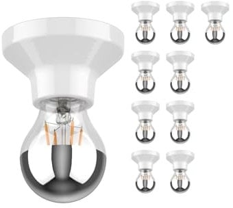 ledscom.de 10 Stück Deckenleuchte Elektra Porzellan weiß + E27 LED, A60, warmweiß, 5,82W, 667lm, Kopfspiegel (silber)