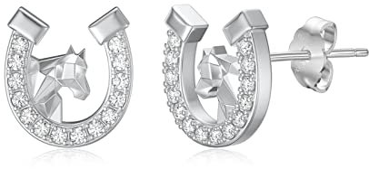 Flpruy Hufeisen Ohrstecker 925 Sterling Silber, Hufeisen Ohrringe Mädchen Pferde Schmuck Kinder Ohrstecker, Hufeisen Geschenk für Pferdeliebhaber Mädchen Frauen Damen