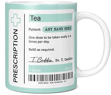 Mug Monster - Prescription for Tea Mug, Personalised Leaving Gift for Colleague - Ceramic Coffee Mug/Cup, Gift for Men or Women, Extra Large and Giant Mug Available, 20oz White Mug