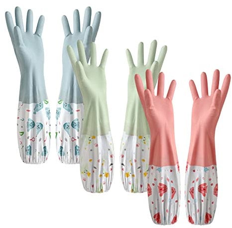 XIACIBDUS Gants de nettoyage en caoutchouc, gants de nettoyage à longs poignets doublés en coton pour cuisine, linge, jardinage (taille M)