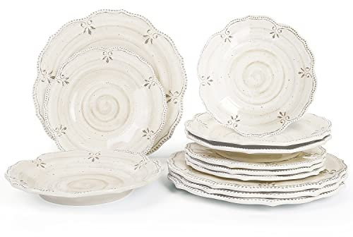 Service de table 12 pièces assiettes et bols en mélamine pour 4 personnes - Passe au lave-vaisselle (blanc)