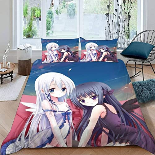 AOLIGL Bettwäsche Set 135x200+2x80x80 Japanische Manga-Kawaii Bettwäsche Kinder Mädchen Teens Hypoallergen 3 Stück Bettwäsche Süßes Anime-Mädchen Mikrofaser Bettbezug
