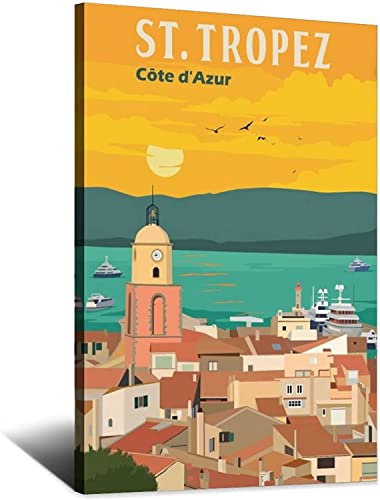 RuiChuangKeJi Drucke für Wände, 50 x 70 cm, ohne Rahmen, Motiv: St. Tropez Côte d'azur, Vintage-Reiseposter, Leinwand, Wandkunst, Poster, Dekoration, für Büro, Schlafzimmer