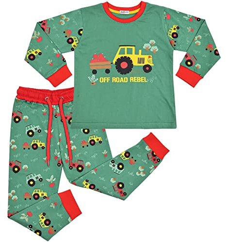 A2Z 4 Kids Tractor Pyjama Set Contrast Colour PJS Matching Top Bottom - PJS 193 Tractor Green._13