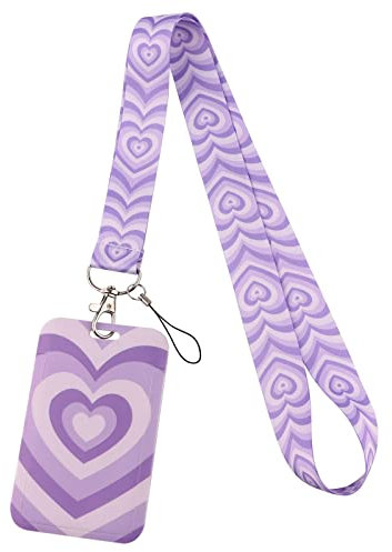 juanooo Cordon tour de cou violet avec porte-carte - Joli porte-clés pour femmes, enfants, employés et filles pour clés, badges d'identification, esthétique, enseignants, étudiants - Porte-nom pour