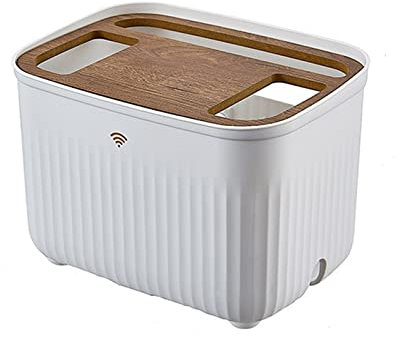 PPGE Home Router Aufbewahrung Box Kabelmanagement Box Schreibtisch Kabel Router Cable Verstecken Box Multi Layer Router Organizer Boxen Plastik und Holz Abdeckung Dekorative Regal (Color:Weiß)
