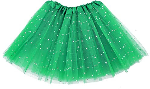 Sibba Sparkle tutù Gonna da Balletto A 3 Strati di Tulle con Paillettes A Stelle Giochi di Ruolo Compleanno Principessa Festa per Ragazze 2-7 Anni Sport all'Aria Aperta Verde Erba 9-13 Jahre