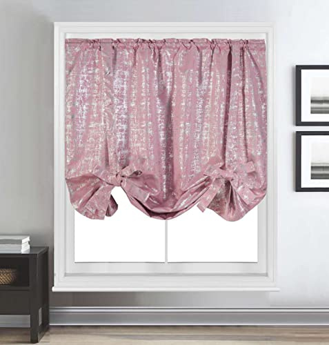 Thermal Blackout Tie-up Blind Metallic Sparkle Curtain Bling Panel (Pink, Width 55 x Drop 60)