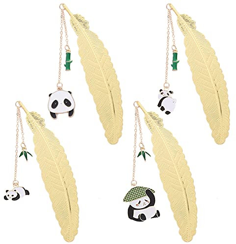 BSITSSS 4 Stück Lesezeichen, Metall Panda Lesezeichen Kinder Lesezeichen Personalisiert Metall Feder Lesezeichen Lustig, Bookmark für Geschenk Freundin Geschenk Frau Geschenke für Mama Oma Geschenk