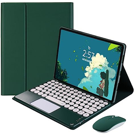 QYiiD DrakGreen - Custodia con tastiera touchpad con mouse per Lenovo Tab P11 Pro 11,5 2020 (TB-J706F/TB-J706L), custodia a libro con tastiera rotonda e tastiera touchpad rimovibile wireless