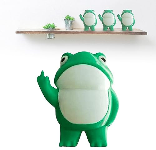 Leikurvo 3D Frosch Statue - Rebellische Figur, Mini Harz Figurine, Niedliche Grüne Gartenstatue, Lustige Desktop Ornament für Outdoor Dekoration, Hof und Zuhause