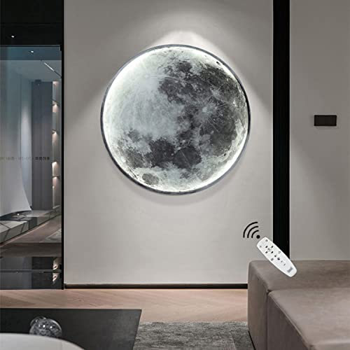 EOEO 80cm Großer LED Mond Wandleuchte Dimmbar mit Fernbedienung 45W Art Deco Wohnzimmerlampe Wandlampe Runde Ultradünn Wandbeleuchtung 3D Mond Lampe für Kinderzimmer Schlafzimme Deckenlampe