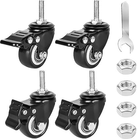 4 ruedas para muebles de 40 mm: M8 x 25 mm, tornillos fijos M8, ruedas giratorias para muebles con freno, 35 kg, rotación de 360 grados, ruedas de transporte, ruedas de goma, para interior y exterior