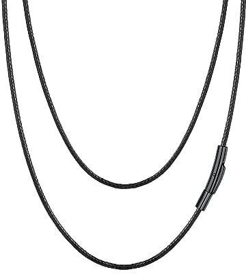 PROSTEEL Mens Leather Necklace Cord - 2mm Width Braided Waxed Waterproof Rope Chain for Pendant with Black Stainless Steel Clasp, 16 Inches Length (with Gift Box)