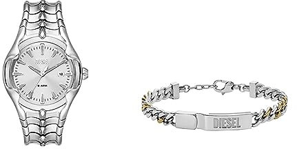 Diesel Herrenuhr und ID-Kettenarmband - DREI-Zeiger-Datumswerk, Edelstahl