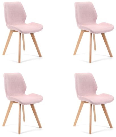 AKORD | Lot de 4 Chaises de Salle à Manger en Tissu | Chaise Tissu Moumoute | Chaise Matelassée avec Pieds en Hêtre | Fauteuil Coiffeuse | Moderne | Capacité de Charge: 130 kg | Rose