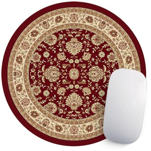 Round Mouse Pad Vintage Oriental Persian Floral Rug Mat Design Art(Red)