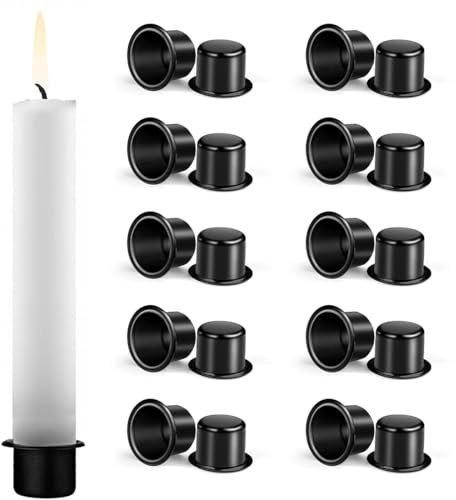 20er Set Kerzentüllen für Stabkerzen - Metall Kerzenhalter in Schwarz, passend für Baumkerzen, Tafelkerzen und Teelichter - Aililong