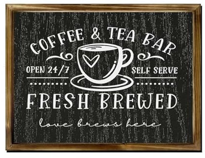 Coffee Bar Sign Coffe And Tea Bar Fresh Brewed Wooden Hanging Sign,Coffee Bar Decor For Home, Kitchen, Coffee Station, Business And Office
