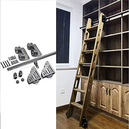 Rolling Library Sliding Ladder Hardware Kit - Mobile Bookcase Sliding Ladder Track Hardware With Floor Rollers, Smooth And Quiet Sliding, Easy Installation, Black, No Ladder wwyy
