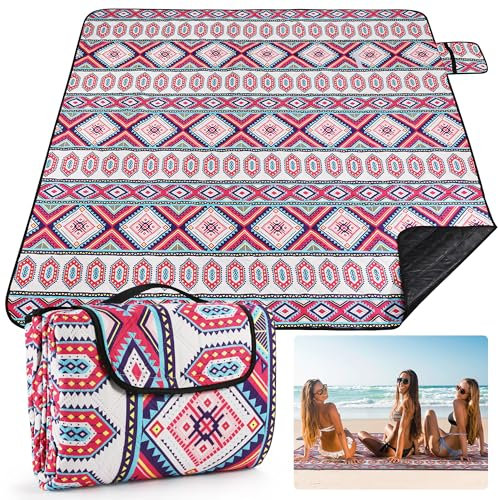 COZCLAM Picknickdecke Wasserdicht, 200x200cm Picnic Blanket, Tragbare Picknickdecke Baumwolle, Stranddecke Sandfrei, Waschmaschinenfest, Isoliert, Ideal für Strand, Picknick, Camping (Rot)