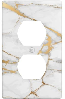 Plaque murale décorative en marbre blanc doré pour prise électrique 1 gang 11,4 x 7 cm en plastique PC rond pour interrupteur de prise de courant pour maison plate