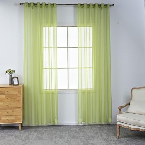 2er Set Transparent Vorhang Voile Ösenvorhang, Modern Vorhänge Wohnzimmer Gardinen, Einfarbige Vorhänge Fertiggardinen Gardinen Schals Dekoschal für Fenster Schlafzimmer Balkontür,140x120cm Grün