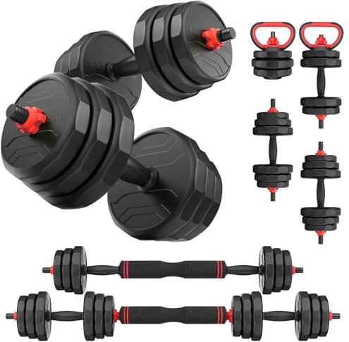 UKEEP Verstellbares Hantel-Set, 55/70/40.8 kg Freigewichtsset mit Verbindungsstück, 3-in-1-Hantel-Set verwendet als Kurzhantel/Langhantel/Kugelhantel, Fitnessübungen für Zuhause, Fitnessstudio