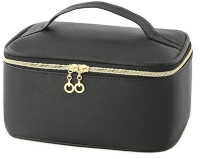 LoveFirst Groß Kosmetiktasche Damen Multifunktionale Wasserdichter Reise Schminktasche PU Leder Tragbare Makeup Bag Kosmetischer Organizer Mit Herausnehmbarem Fach（Farbe: Schwarz）