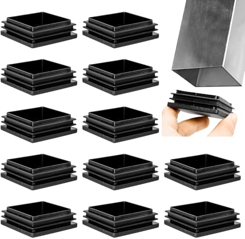 Quadratische Lamellenstopfen 50x50 mm für Vierkantrohr – 12 Stück Kunststoff Endkappen – Rohrstopfen für Aluprofile, Stühle & Regale, Schwarz