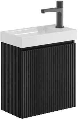 Matt Black Cloakroom Handless Door Wall Hung Basin Unit 400mm