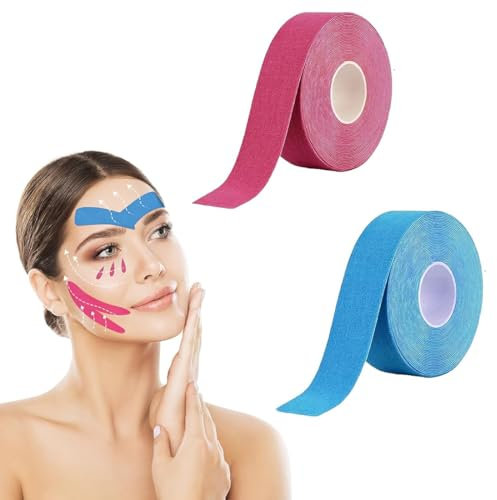 WUSJCOF 2 Stück Face Lifting Tape, Anti Falten Pflaster, Zornesfalte Pflaster, Facial Patches für Straffung der Haut (2.5cm x 5m) (Pink Hellblau)