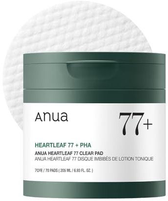 ANUA Heartleaf 77 Toner Pads, PHA Peeling Pads, sanfte tägliche Exfoliation für klare Haut, pH-hautfreundlich, beruhigend, K-Beauty, 70 Stück