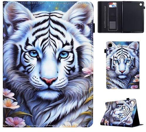 Vaitasy Funda Huawei Mediapad M5 Lite 10 10,1 Pulgadas 2018, Flip Book Protectora Cover con Ranura para bolígrafo Carcasa para Huawei Mediapad M5 Lite 10.1 - Tigre Blanco